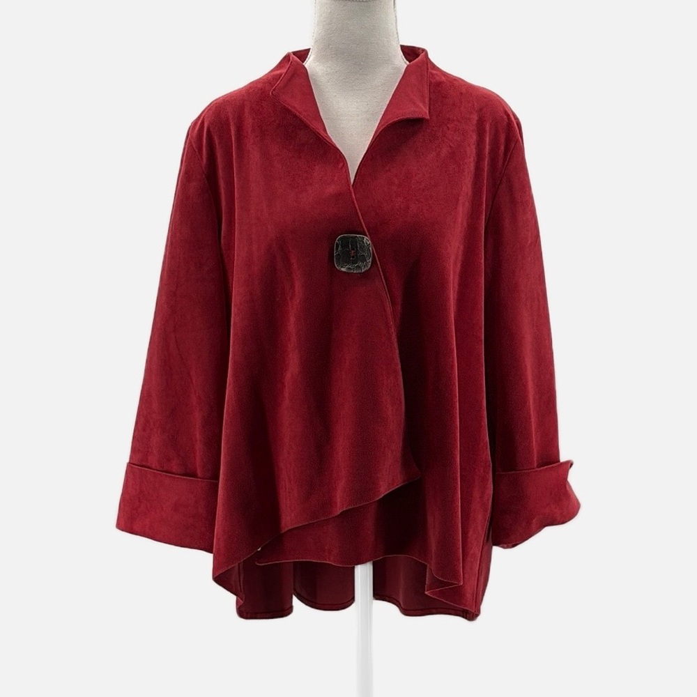 IC by Connie K Faux Suede Asymmetric Hem One Button Jacket in Red - Size XXL